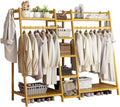 Bamboo Clothes Rail Stand - Freestanding Coat Garment Rack with Hanging Rod, Trapezoid Structure, Open Wardrobe Storage Organiser/A/50 * 40 * 140Cm,A,150 * 40 * 140Cm