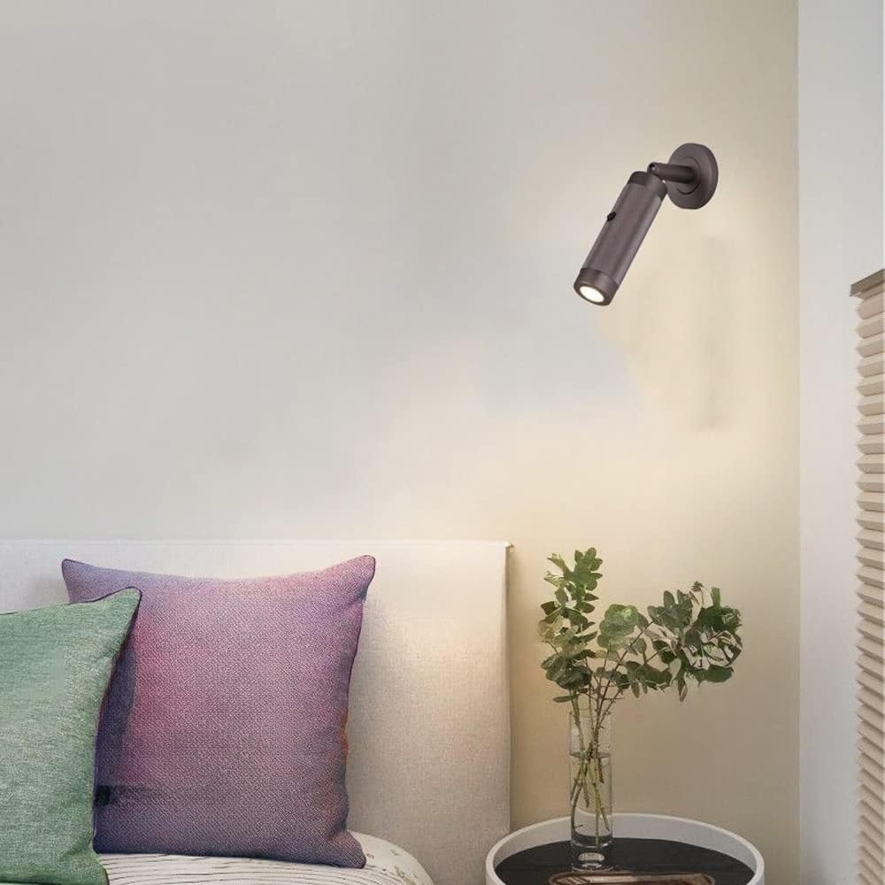 Modern Adjustable Bedside Reading Light Set of 2 Wall Lamps, LED Cylinder Aluminum Wall Lights Scocnes with Switche for Indoor Bedroom LIiving Room Lámpara de Pared (Color : Brass, Size : 6000K)