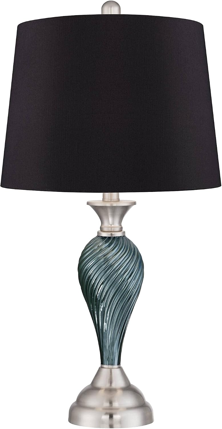 Regency Hill Arden 25' High Twist Modern Coastal Table Lamps Set of 2 Green-Blue Glass Black Shade Living Room Bedroom Bedside Nightstand House Office Home Reading Kitchen Entryway Console Family