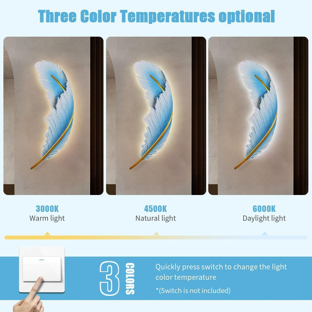 Art Deco Wall Light Modern led Wall Light Sconce Blue Feather Design 3000k-6000k Mid-Century Wall Lights Feather lamp Dimmable Sconce for Bedroom Living Room Dining Room Hallway