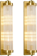 Gold Wall Sconces Set of Two with Crystal Glass Strip Bathroom Sconces 2 Light E12 Base Modern Wall Lights for Bedroom Living Room Hallway Wall Light Fixtures