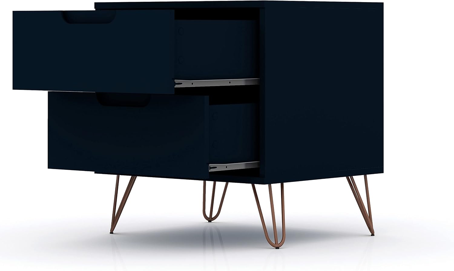 Manhattan Comfort Rockefeller Nightstands Set of 2, Mid Century Modern Bedside Table with Drawers, Minimalist Display and Storage Organizer, Ideal for Bedroom and Living Room, Blue