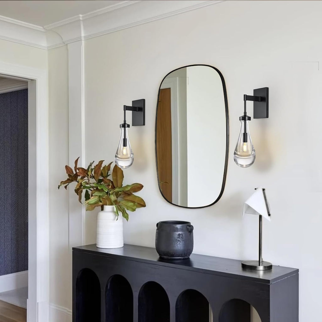 Wall Sconces Set of Two, Black Dimmable Raindrop Wall Lighting, Modern Bathroom Sconces Wall Lamps Vanity Lighting for Living Room, Wall Lights for Bedroom, Hallway