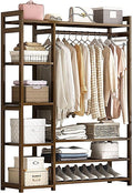 Bamboo Coat Stand with Storage Shelves and Compartments Portable Clothes Rack for Bedroom and Entryway