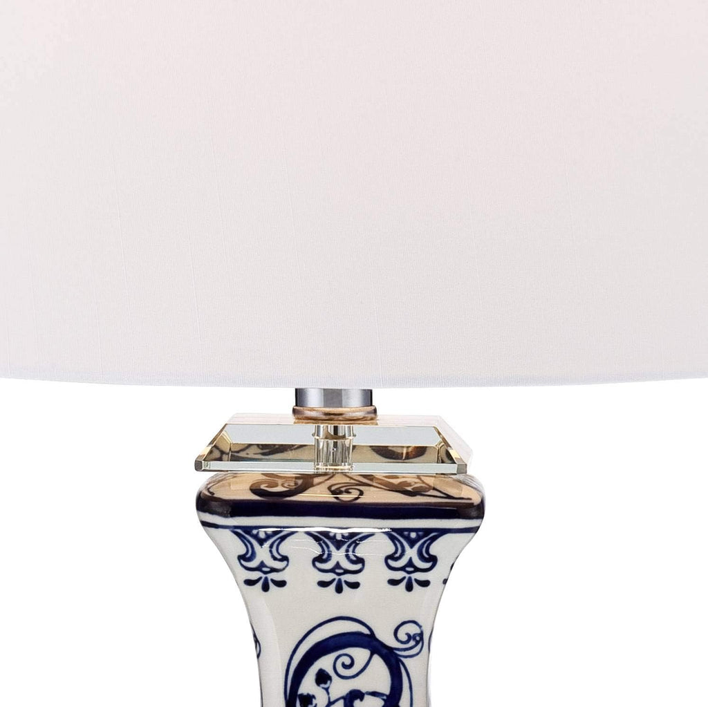 Barnes and Ivy Iris Vintage Asian Chinese Style Table Lamp 28' Tall Porcelain Blue Floral Jar Geneva White Drum Shade Cottage Core Decor for Living Room Bedroom House Bedside Nightstand Home Office