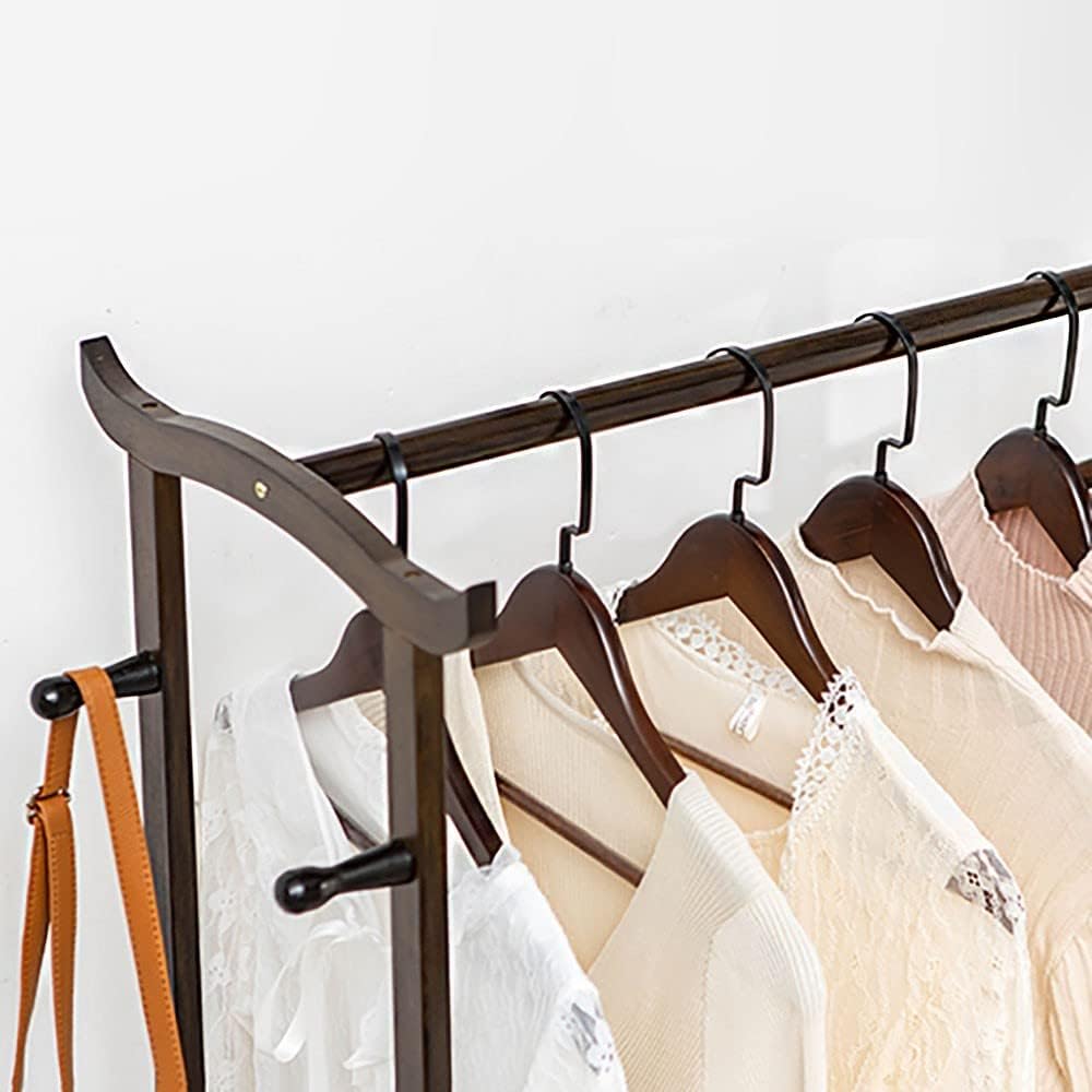 Portable Clothes Racks for Hanging Clothes, Bamboo Garment Rack with 8 Hooks and Lower Storage Shelf for Boxes Shoes Boots, Load 30Kg/a/55 * 39 * 174Cm (B 55*39*174Cm)