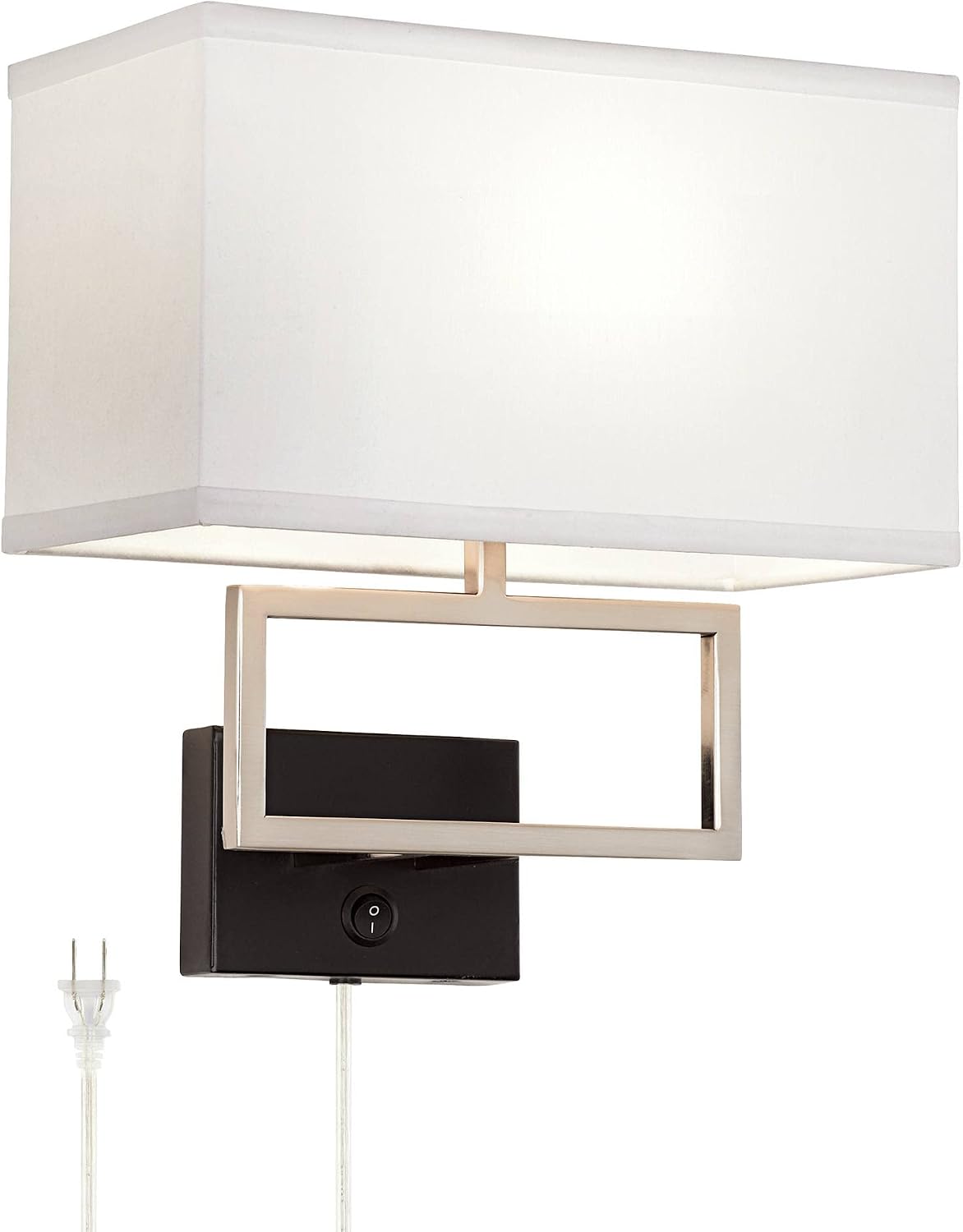 Possini Euro Design Trixie Modern Wall Lamp with USB Charging Port Brushed Nickel Plug-in 12' Fixture Rectangular Cotton Blend Fabric Shade for Bedroom House Reading Living Room Home Hallway Dining