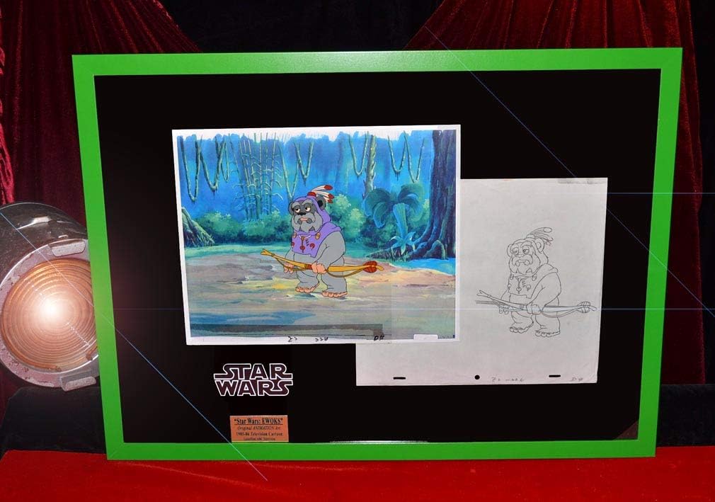 'Star Wars' hand-painted EWOKS Animation Cel and original art, RARE Ewok TV series DVD, UACC, COA, Frame