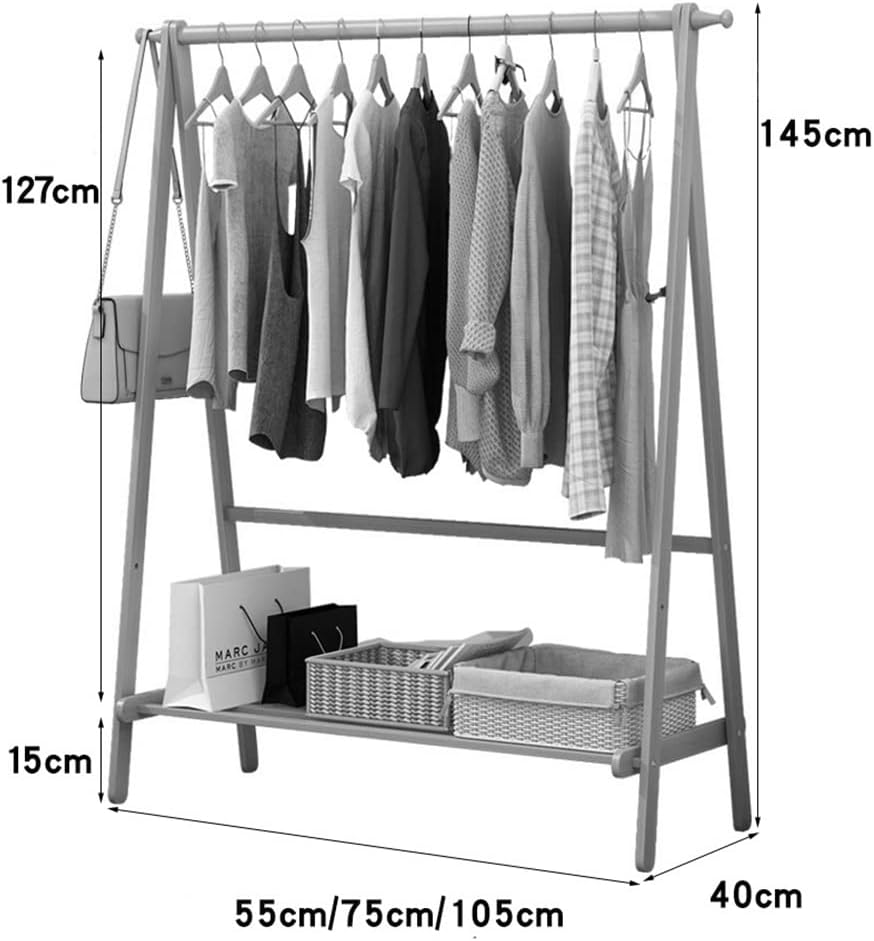 Heavy Clothes Rails Shoe Bench Coat Stand Rack Hanger Bamboo Wood Garment Rack Clothing Rack with 1 Tiers Storage Shelf Corner Clothes Hanging Rack for Coat Jacket Trouser Shoe Coa