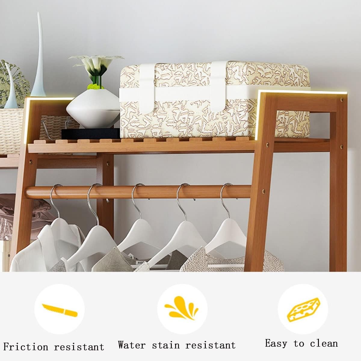 Bamboo Clothes Hanging Rack with 5 Tier Storage Shelves Hooks Portable Rack Cloest Organizer Garment Rack for Bedroom Guest Room/80 * 40 * 140Cm (130*40*140cm )