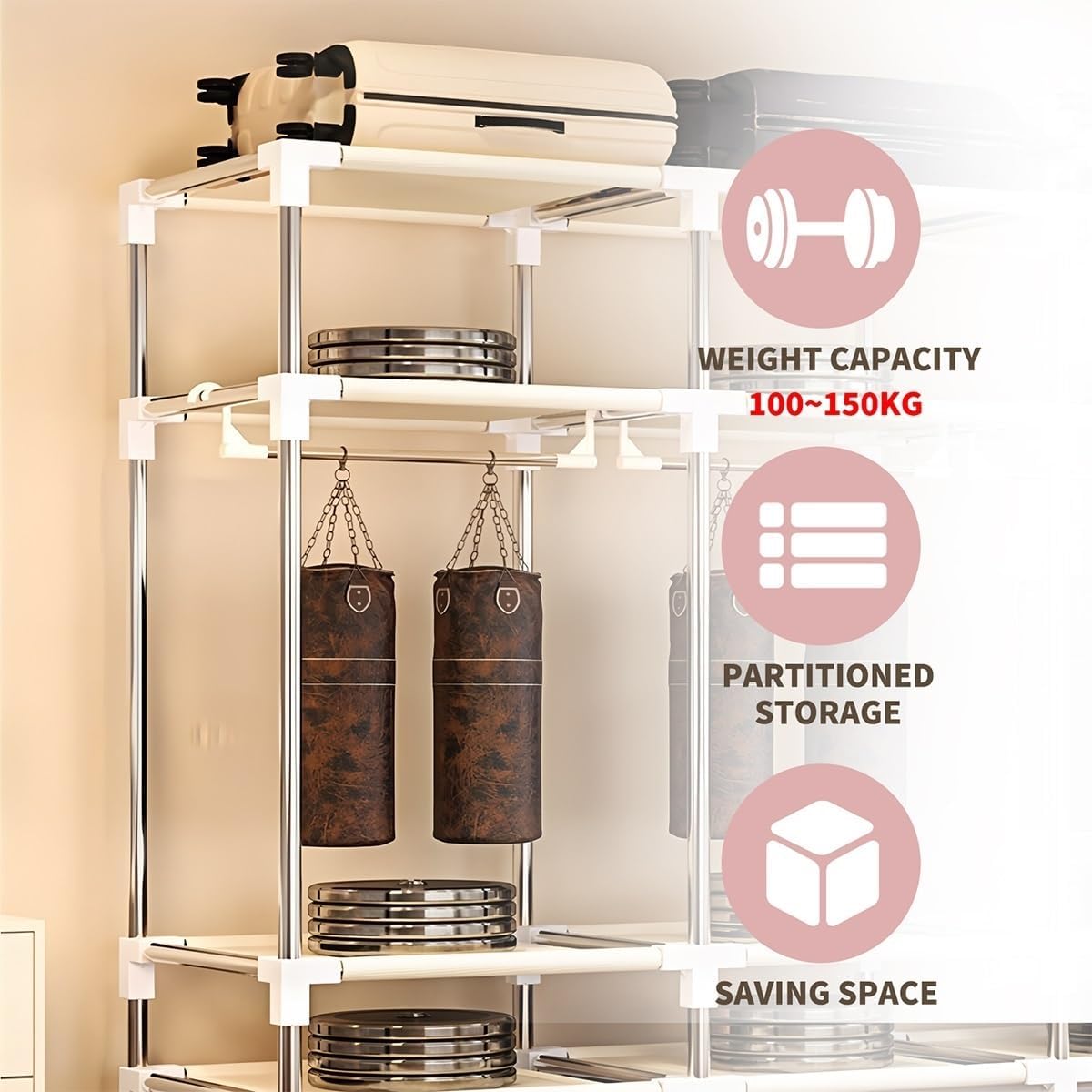 Closet Wardrobe Portable Clothes Closet with Drawer Boxes Shelves Clothing Storage with Hanging Rack Storage Organizer for Cloakroom Bedroom Entrances(Blue,150x45x165CM)