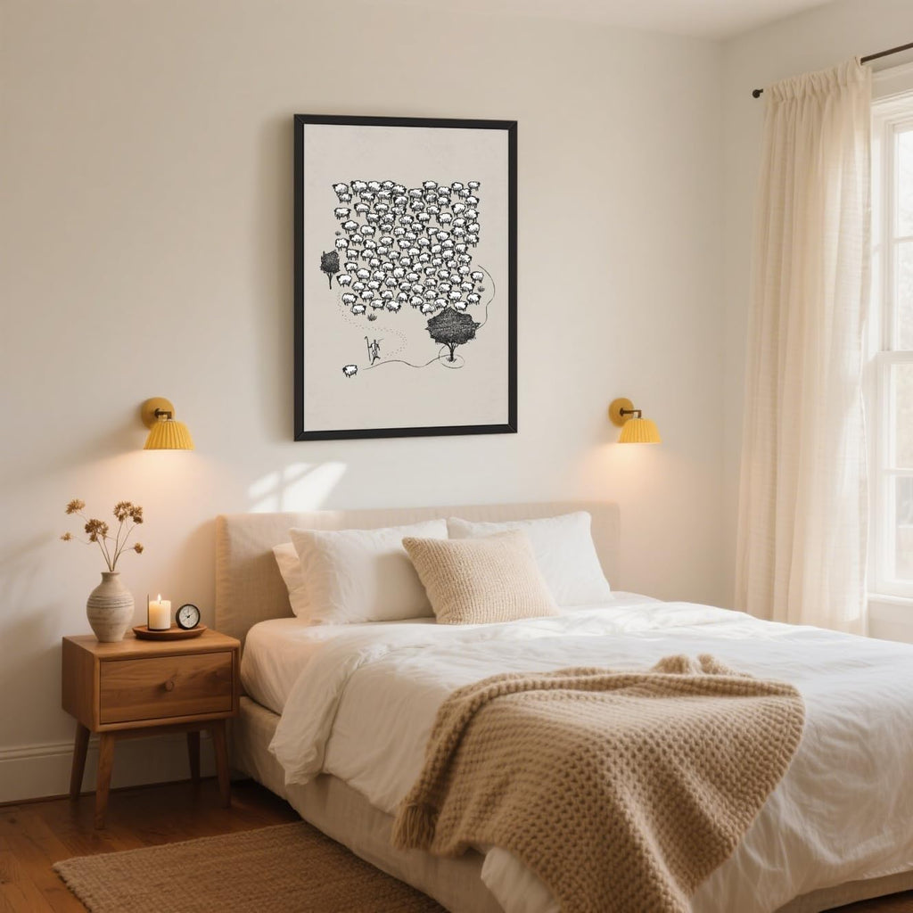 Jesus Good Shepherd Poster Christian Wall Art Jesus Leaves The 99 Religious Sketch Canvas Print The Lost Sheep Bible Verse Wall Decor for Bedroom Church Prayer Room 24x36inch Aluminum Framed