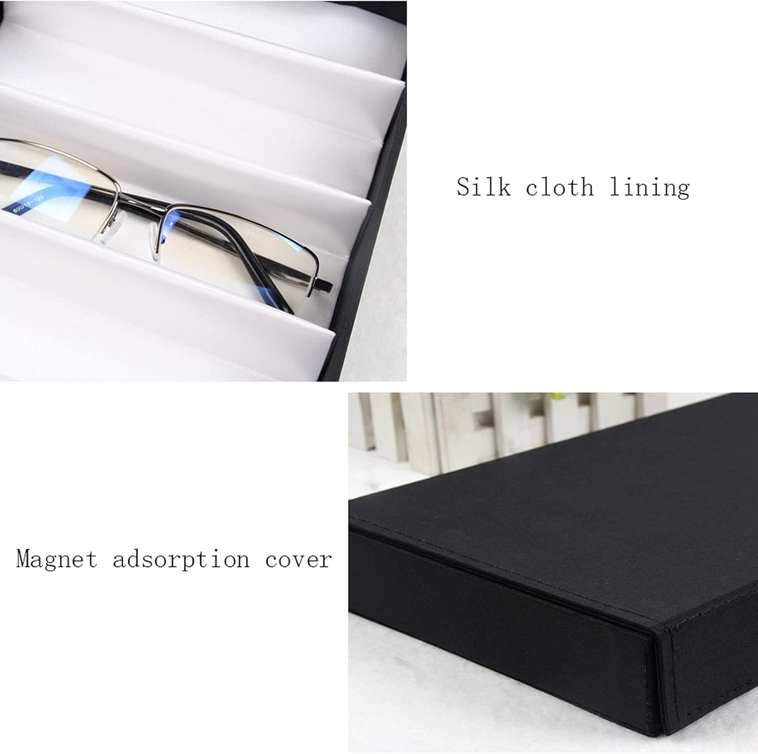 Eyeglass Displays Eyeglasses Organizer Case 9 Slots - Black Glasses Storage Box Eyewear Tray Holder Display Box with Lid, Suitable for Small Glasses Display Risers
