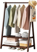 Coat Rack Bamboo Clothing Garment Rack with Coat Rail and Shoe Organizer Shelf Heavy Duty Wardrobe Storage Stand for Hanging Clothes