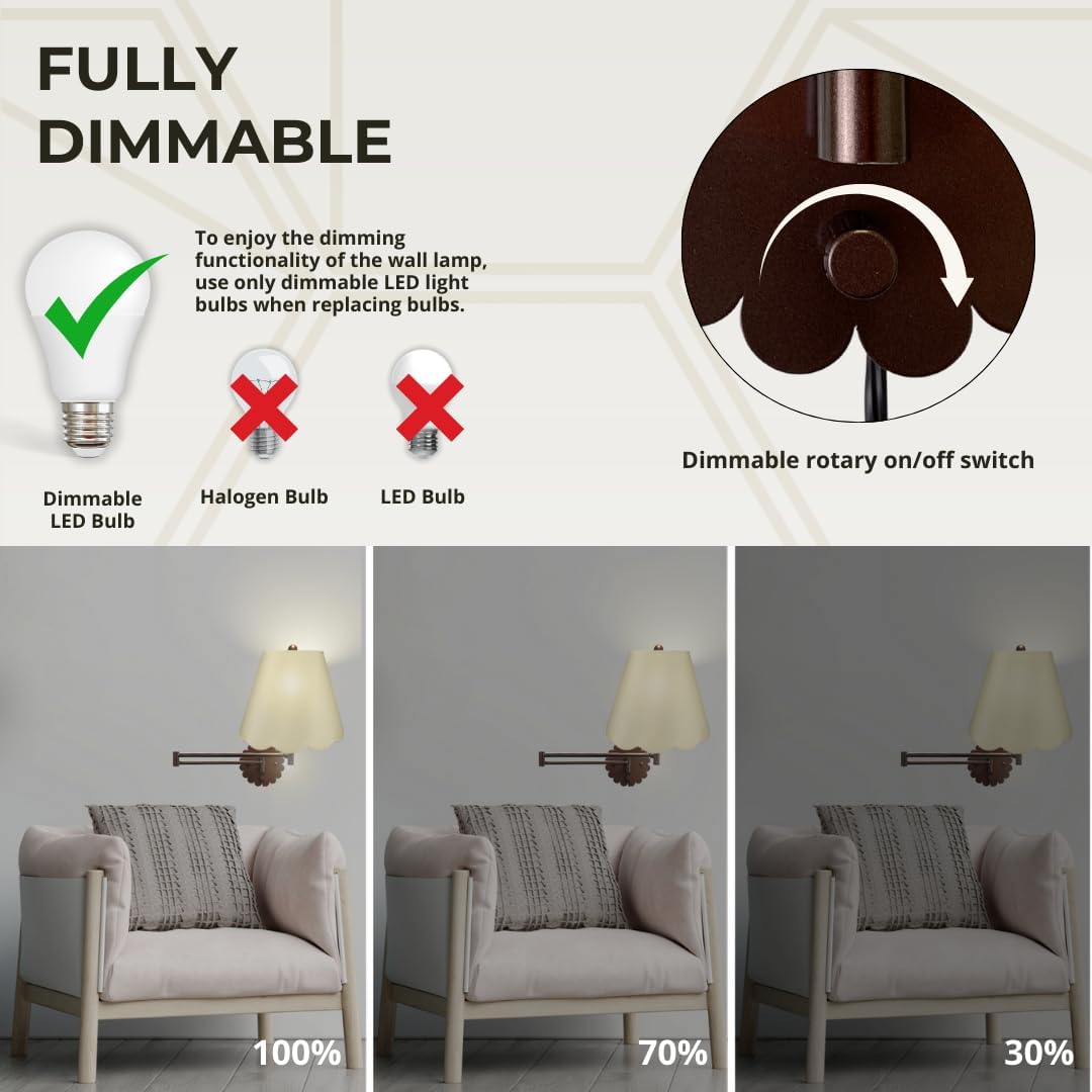 Royal Designs, Inc. Set of 2 Scalloped Swing-Arm Dimmable Wall Lamp - Oil Rubbed Bronze Lamp with Beige Scallop Hardback Lampshade
