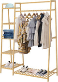 Free-Standing Closet Organizer Heavy Duty Clothes Storage Garment Rack Bamboo Clothing Rack with Shelves and Hanging Rod for Bedroom Capacity 300lb (Color : Wood, Size : 11040140cm)