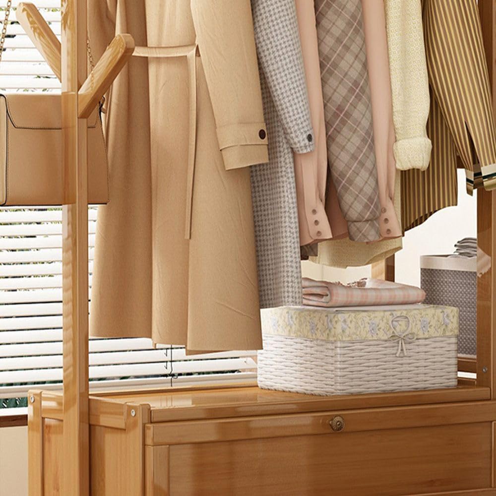 HomeLava Bamboo Garment Rack Heavy Duty Clothes Rack with Drawers Shelves and Side Hook, Clothing Rack for Entry Bedroom (Natural, 39.4'')
