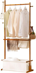 Bamboo Garment Rack Freestanding Clothes Hanging Shelf Bedroom Clothing Organiser Rack with Top Hanging Rod and Bottom Storage Shelves for Living Room Hallway Entryway,Brown-70 * 34 * 167cm