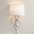 Possini Euro Design Design Circles Modern Wall Lamp Brushed Nickel Metal Plug-in 12' Fixture Cotton Half Drum Shade for Bedroom Bathroom Vanity Reading Living Room Hallway Bedside Dining Room