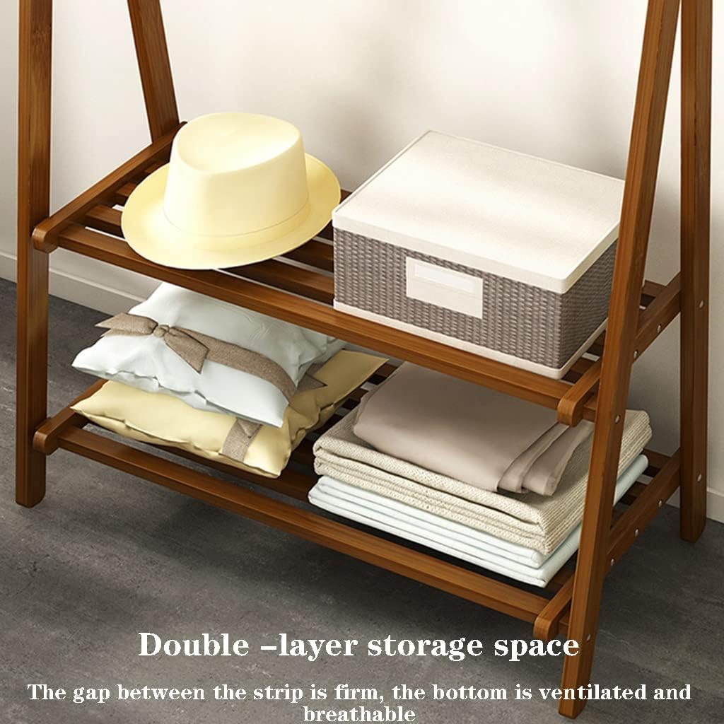 Bamboo Wood Garment Rack, with Storage Shelves, Clothes Hanging Rack, for Entryway Living Bedroom (Brown 116 * 40 * 160cm)