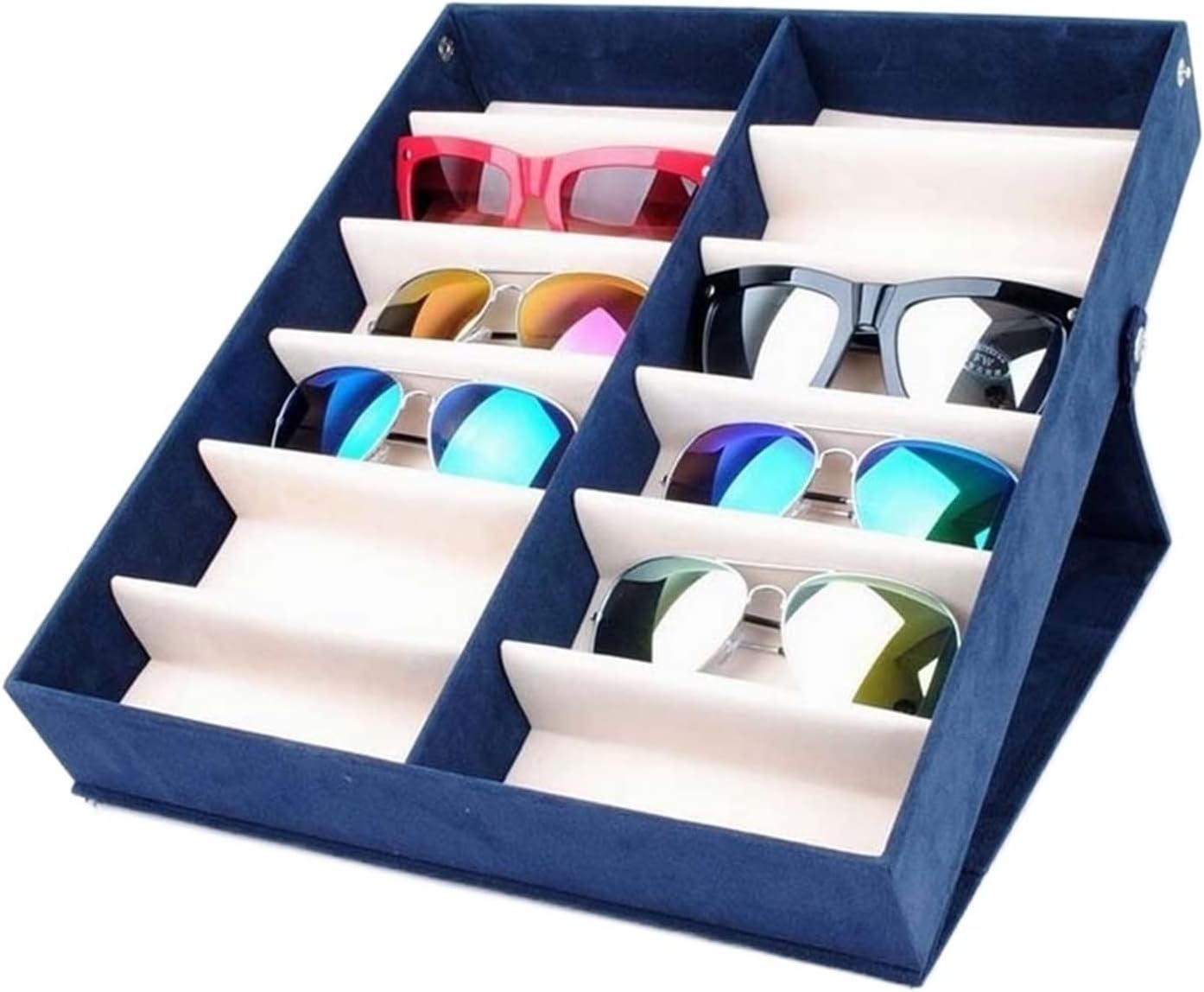 Eyeglass Displays Quality Glasses Storage Box 12 Grid Sunglasses Display Shelf Sunglass Organizer Box/Rack Eyewear Storage Usage Display Risers(Blue)