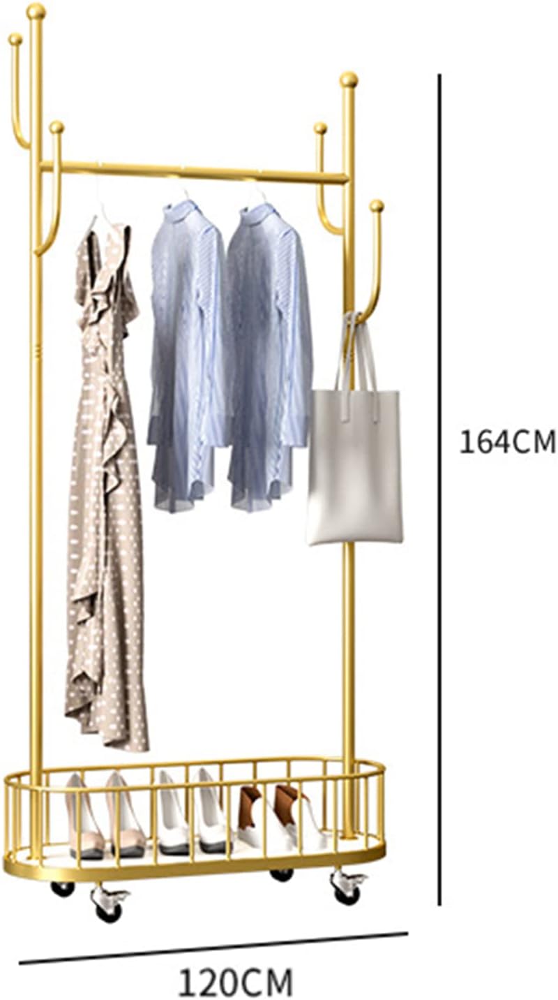 3-in-1 Rolling Garment Rack for Hanging Clothes with Wheels, Metal Coat Rack with Organizing Basket/120Cm/47.2In
