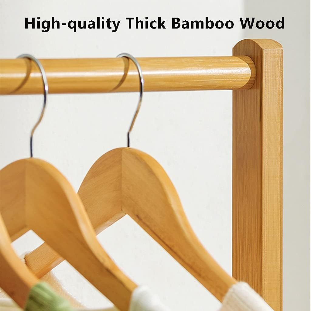 Floor-Standing Solid Wood Rotating Coat Rack，Bamboo Garment Coat Clothes Hanging Orga Rack with Rolling Wheels Easy to Install and Multifunctional Storage Shelves for Bedroom (Wood Color 80c