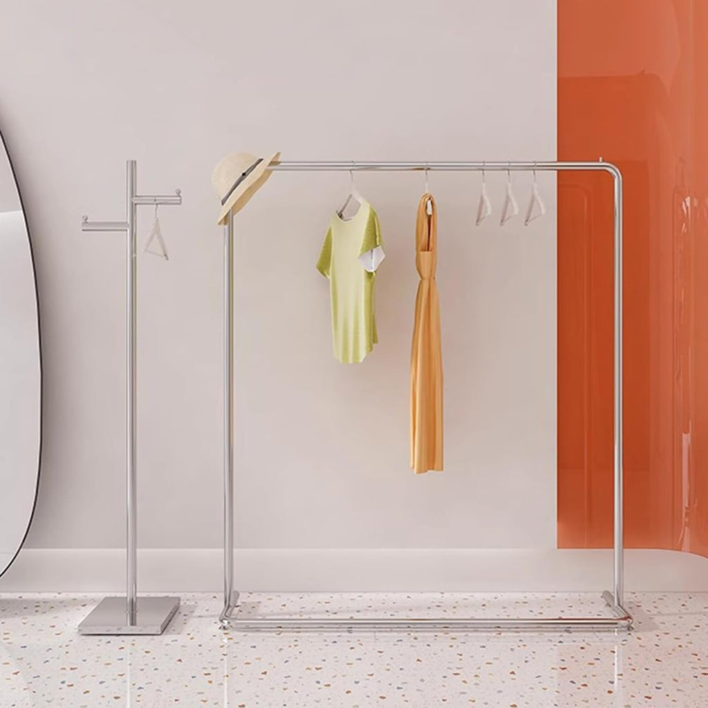 Garment Rack Heavy Duty Clothes Rail With U-shaped Base, Silver Stainless Steel Clothing Rack For Hanging And Displaying Clothes, Single Rod Coat Rack For Bedrooms And Boutiques(Size:150X40X160CM)