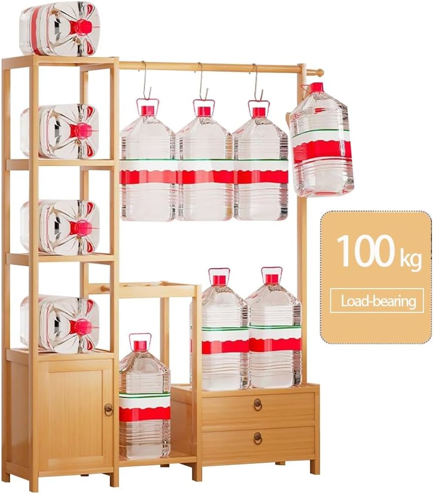 Free Standing Bamboo Clothes Rack with Hanging Rod & Storage Shelves, Stylish Garment nizer for Bedroom & Hallway, Open Wardrobe Hanger for Efficient Clothing Storage