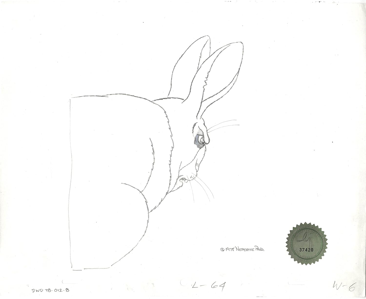 Watership Down 1978 Production Animation Cel Drawing of Woundwort with Linda Jones Seal and Certificate of Authenticity 012-008