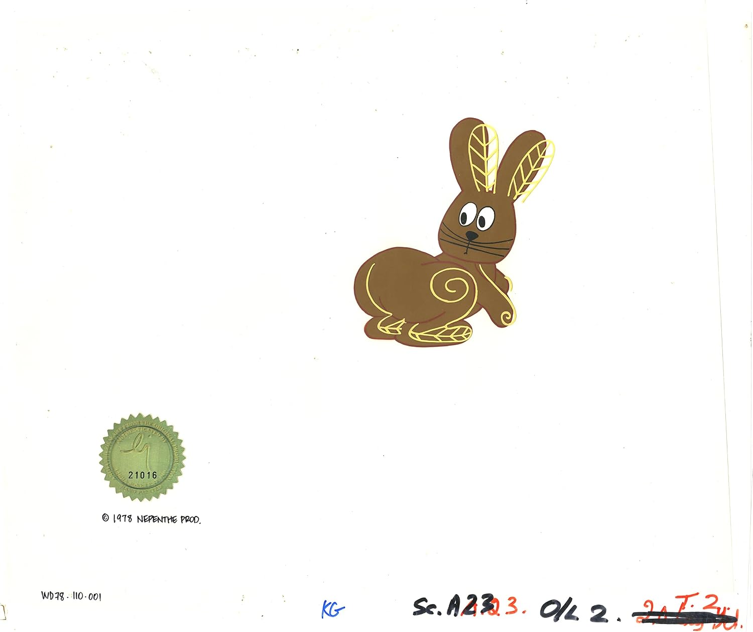 Watership Down Opening Fable El-ahrairah 1978 Production Animation Cel with LJE Seal and COA 110-001