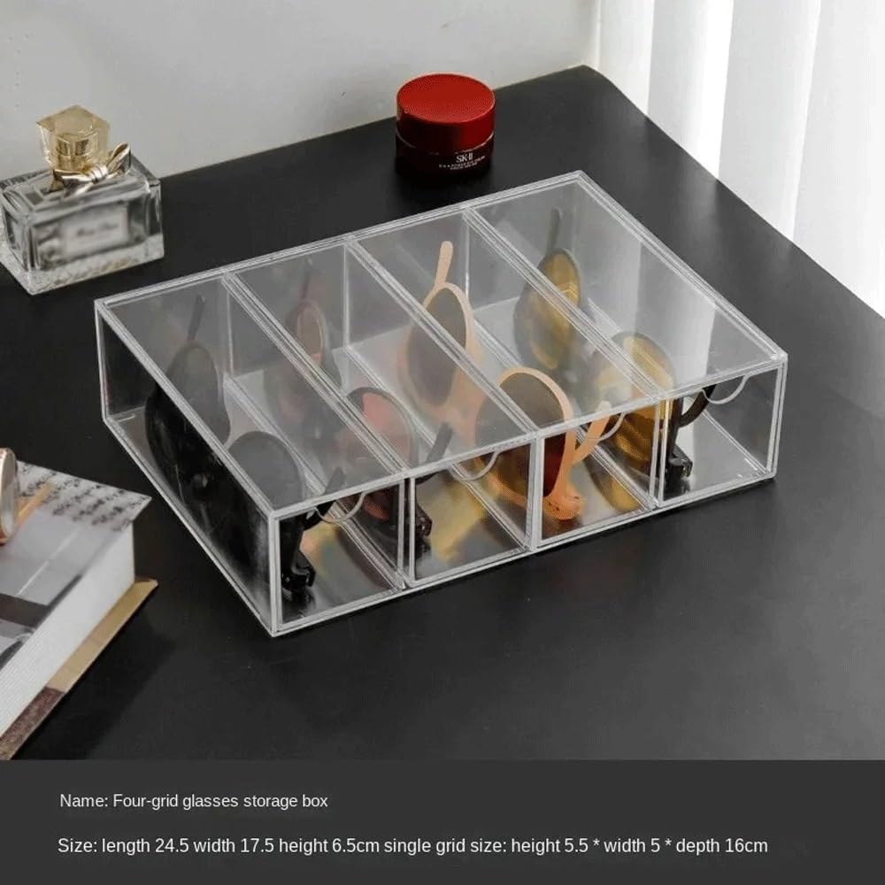 Eyeglasses Stand 4 Layers Large Glasses Organizer Box Glasses Storage Box Multifunctional Stackable Display Holder Reusable Acrylic Cosmetics Eyewear Display Rack