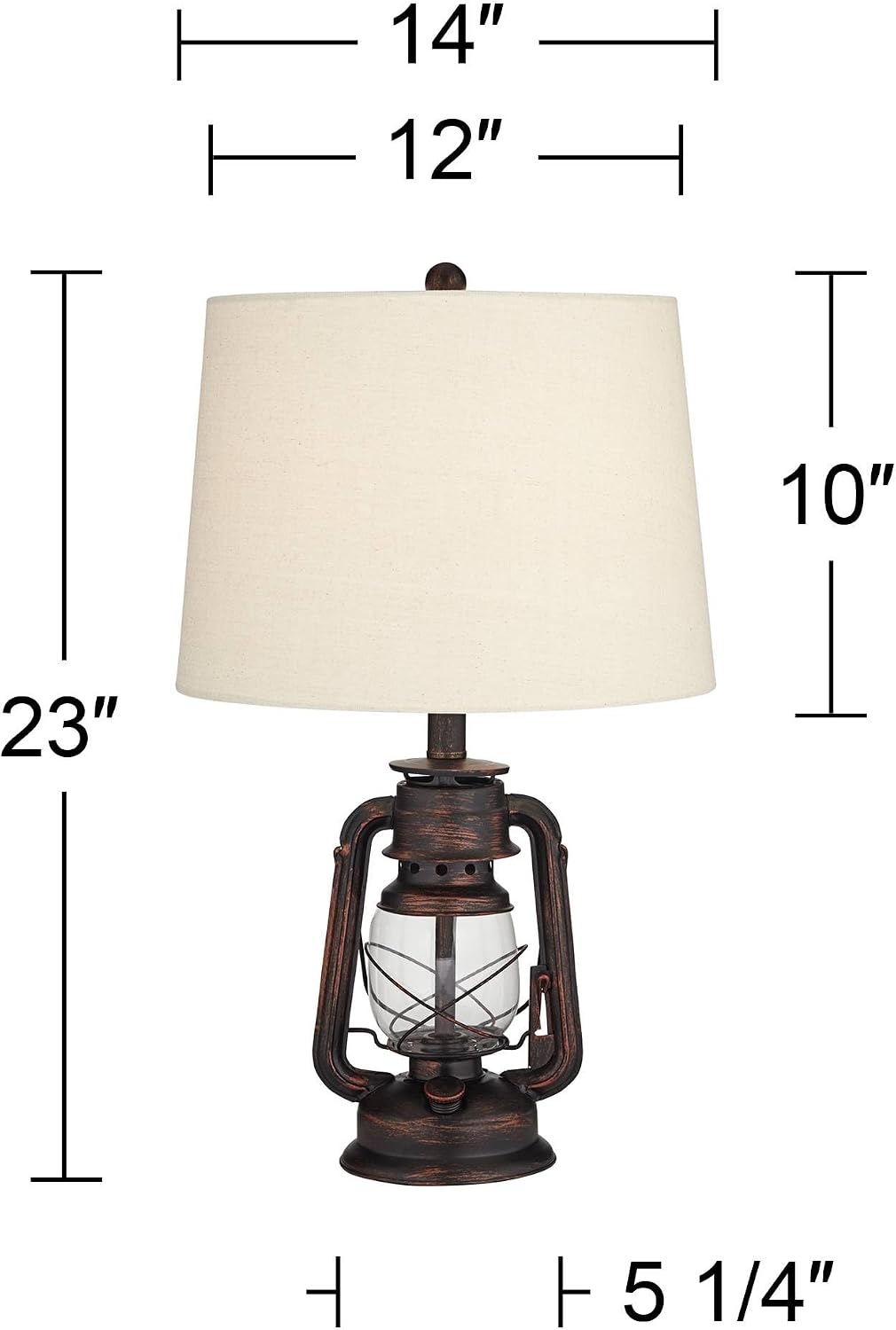 Franklin Iron Works Murphy 23' High Miner Lantern Small Farmhouse Rustic Traditional Accent Table Lamps Set of 2 Red Bronze Finish Metal Oatmeal Shade Living Room Bedroom Bedside Nightstand House