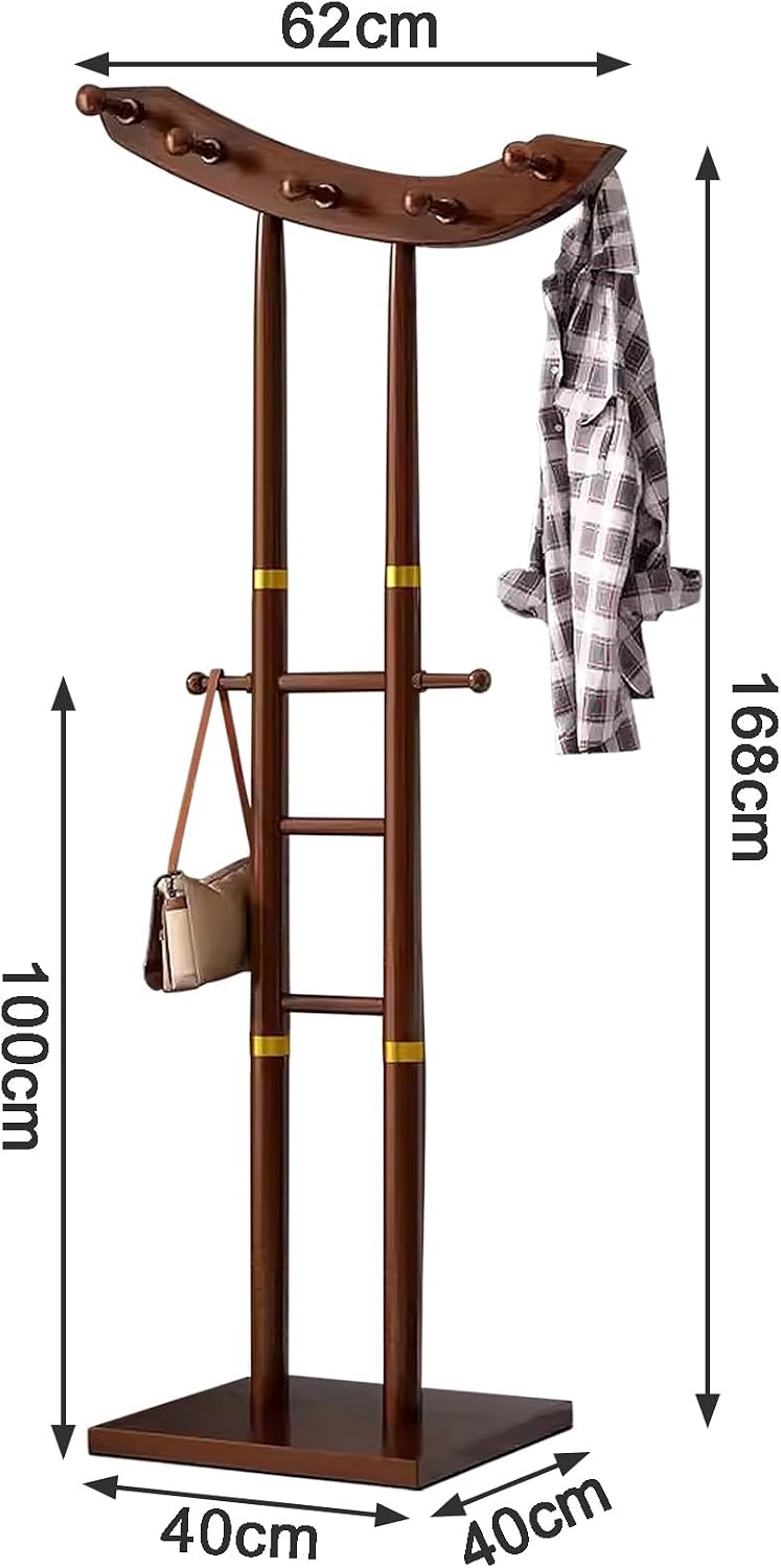 Multifunctional Bamboo Clothing Rack & Coat Rack - 12-Hook Organizer for Hanging Clothes, Perfect Bedroom Storage Solution & Hat Tree, Stylish & Durable Design