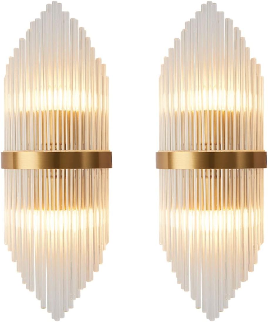 KCO Lighting 2-Light Prism Crystal Wall Sconce Lighting Clear Glass Wall Sconces Set of Two Modern LED Wall Light for Bathroom Mirror Bedroom Bedside (2-Pack)