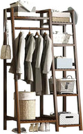 POLGDW Bamboo Freestanding Coat Rack with Top Shelf and Shoe Rack Garment Rack for Clothes Hanging Rod Open Wardrobe Closet nizer for Bedroom and Hallway