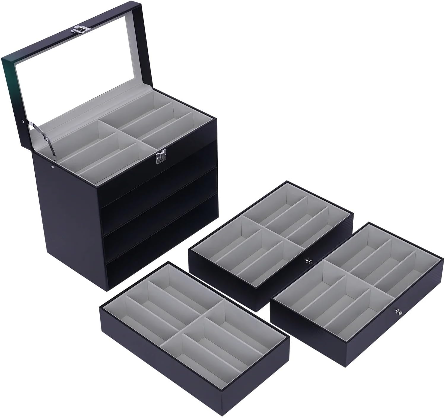 Sunglasses Organizer Glasses Eyeglasses Sun Glasses Eyewear Sunglasses Box Case Tray Display Showcase Organizer Jewelry Tray with Cover for Storing Glasses