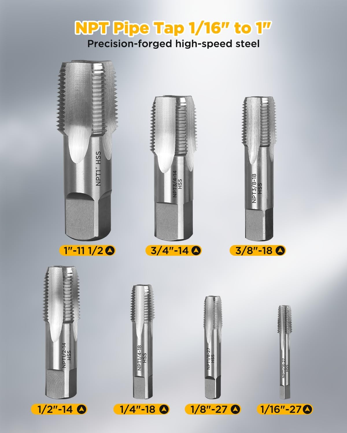 NPT Pipe Tap and Die Set 1/16', 1/8', 1/4', 3/8', 1/2', 3/4' and 1', Rethreading High Speed Steel Taper Taps and Carbon Steel Hex Dies with Portable Blue Storage Box (14 Pcs)