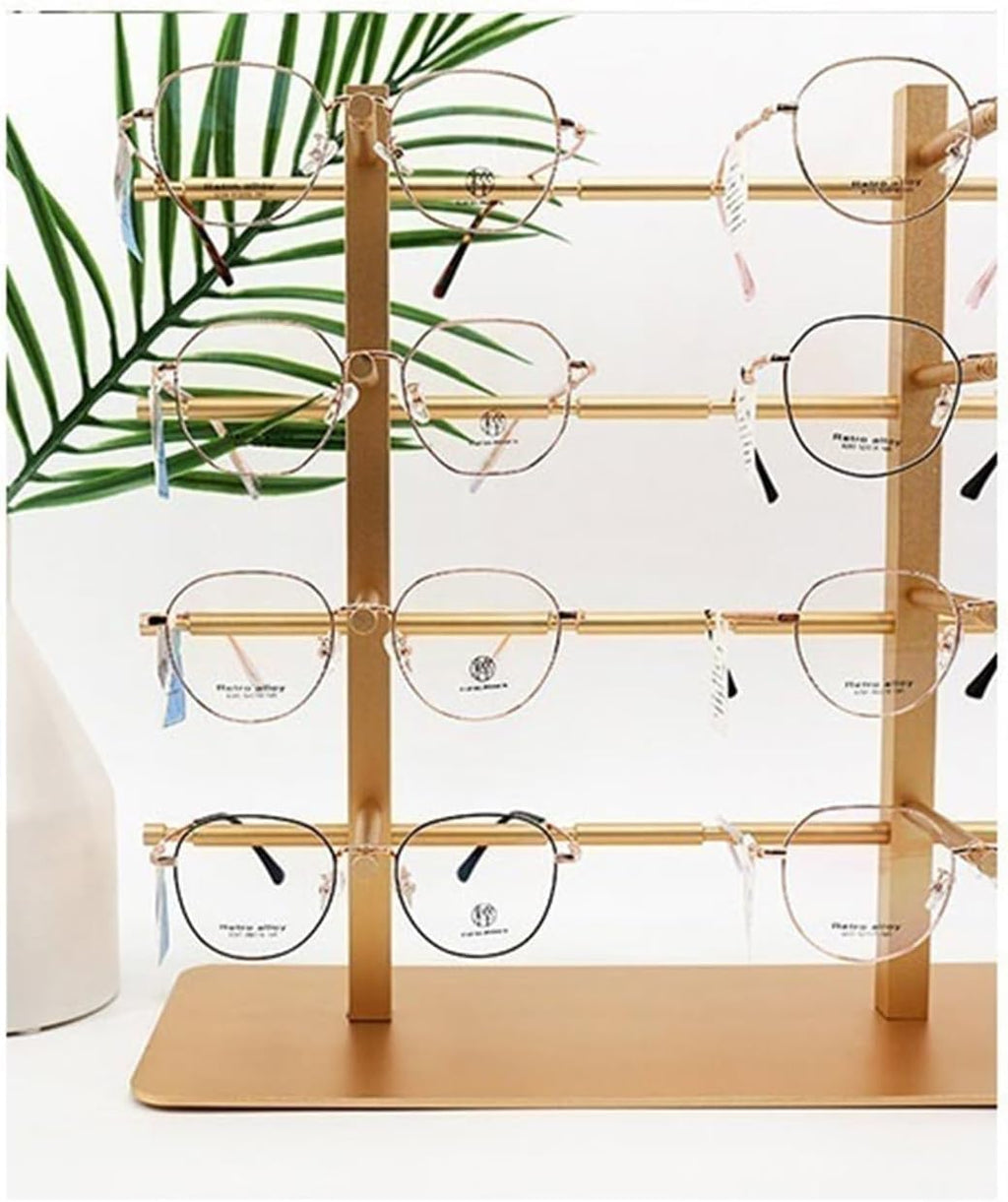 Eyeglasses Stand 8-Position Eyeglasses Display Rack Sunglasses Organizer Alloy Display Rack Eyeglasses Store Display Props Eyewear Display Rack(Gold)
