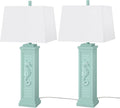 Lux Lighting Sea Horse Shutter 32' Teal Blue/Green Coastal Lamp with USB Charging Port (Set of 2) 3-Way Switch
