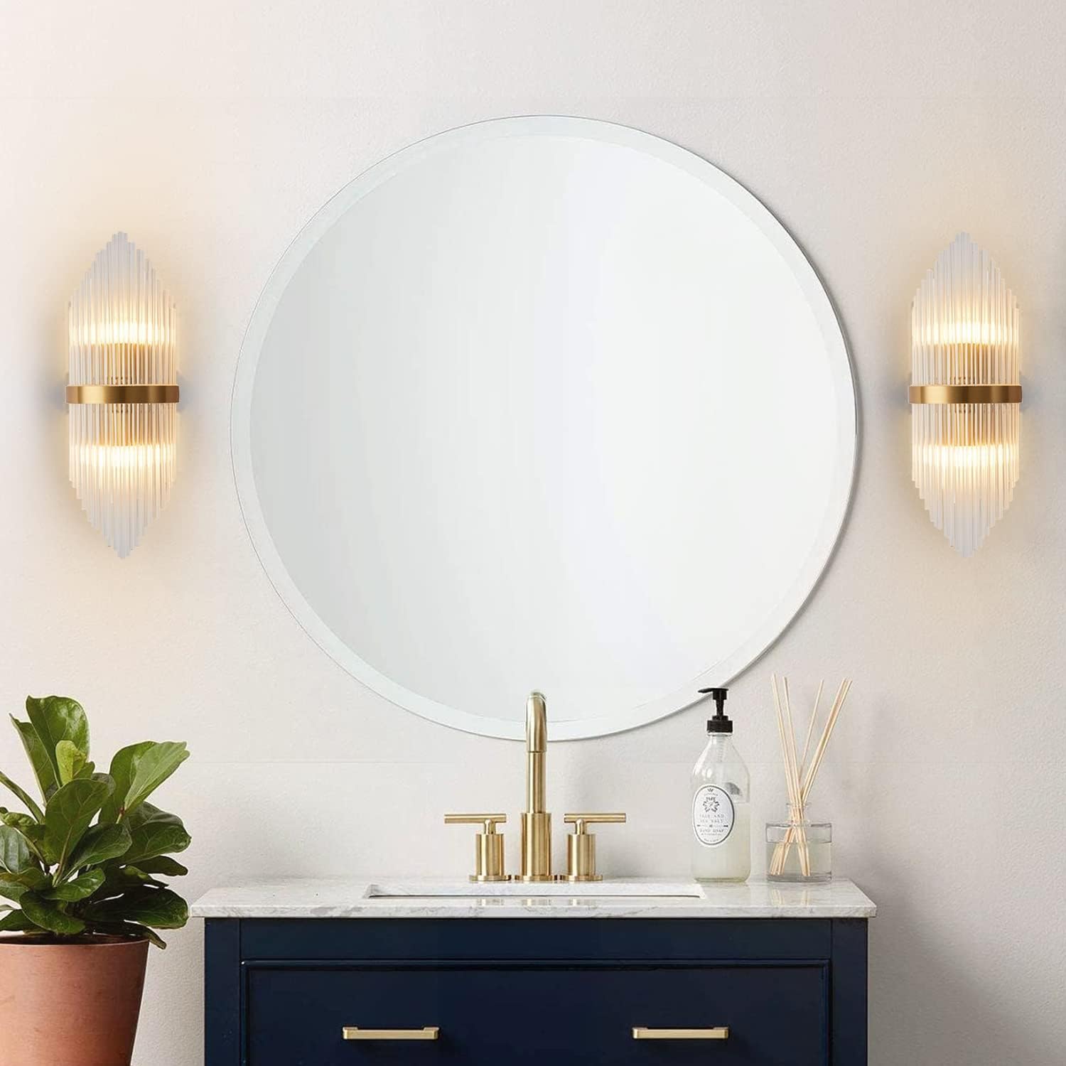 KCO Lighting 2-Light Prism Crystal Wall Sconce Lighting Clear Glass Wall Sconces Set of Two Modern LED Wall Light for Bathroom Mirror Bedroom Bedside (2-Pack)