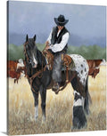 CANVAS ON DEMAND Staff Meeting Canvas Wall Art Print by Victoria Wilson Schultz, Contemporary, Home Decor, Horse, Cattle Artwork, 36'x45'