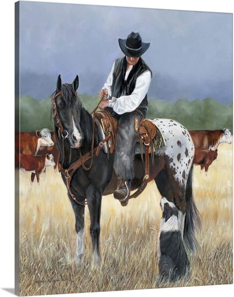 CANVAS ON DEMAND Staff Meeting Canvas Wall Art Print by Victoria Wilson Schultz, Contemporary, Home Decor, Horse, Cattle Artwork, 36'x45'