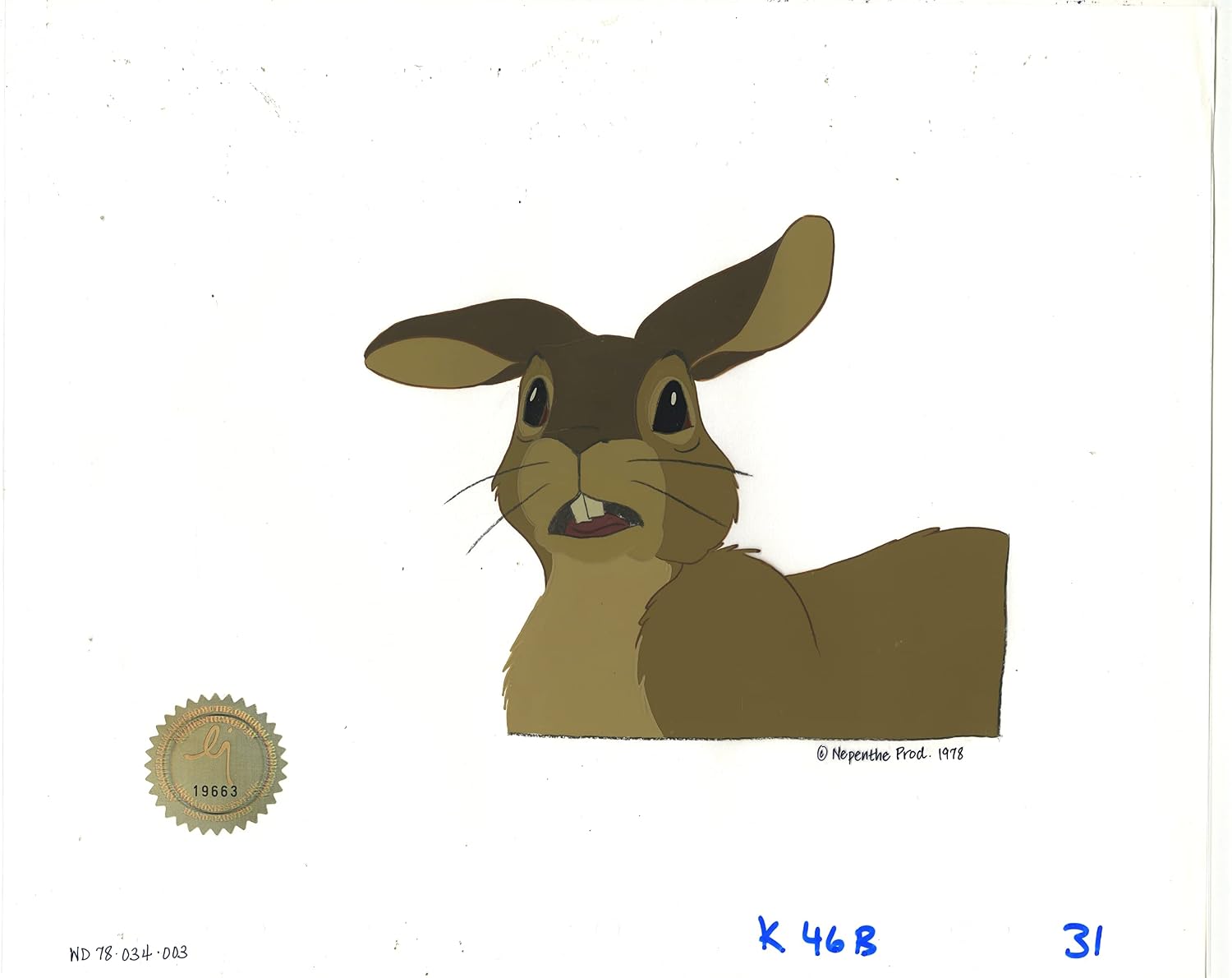 Watership Down 1978 Production Animation Cel of Blackberry with LJE Seal and COA 034-003