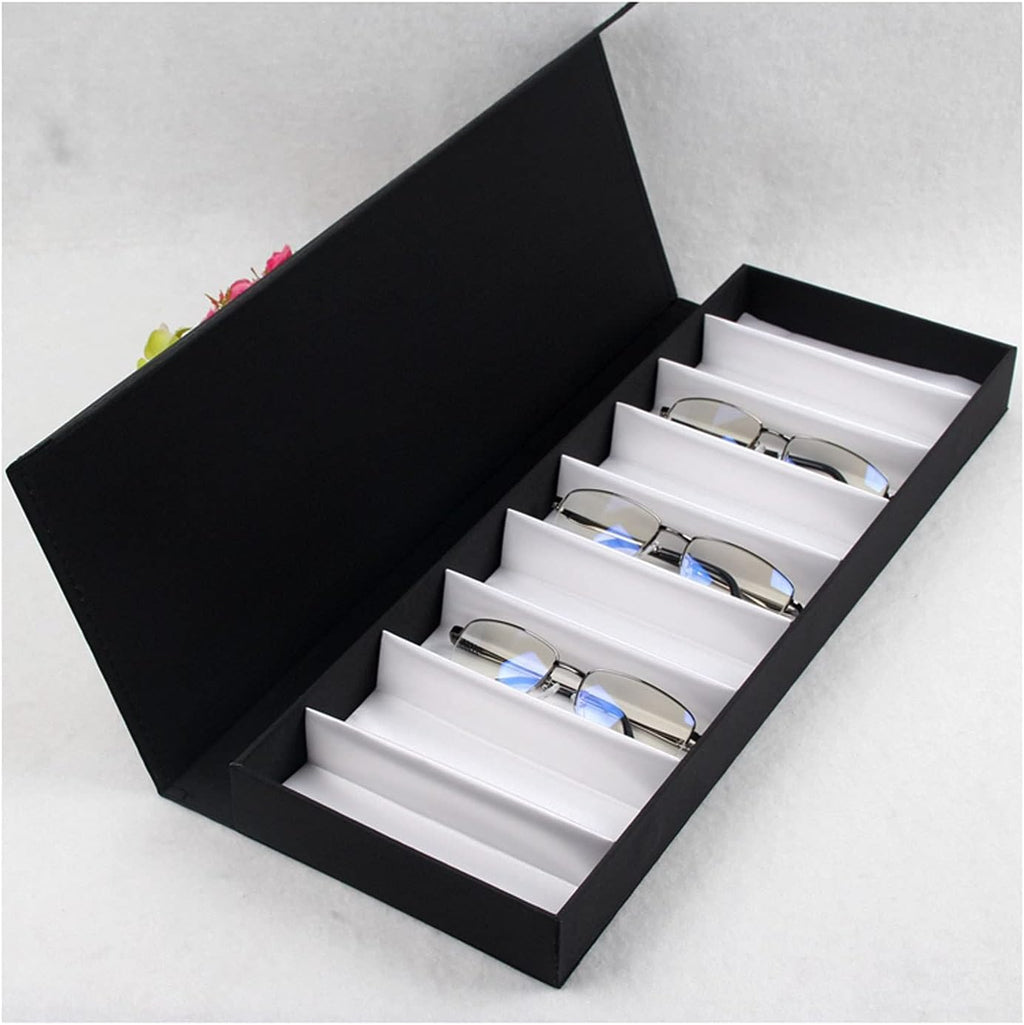 Eyeglass Displays Eyeglasses Organizer Case 9 Slots - Black Glasses Storage Box Eyewear Tray Holder Display Box with Lid, Suitable for Small Glasses Display Risers