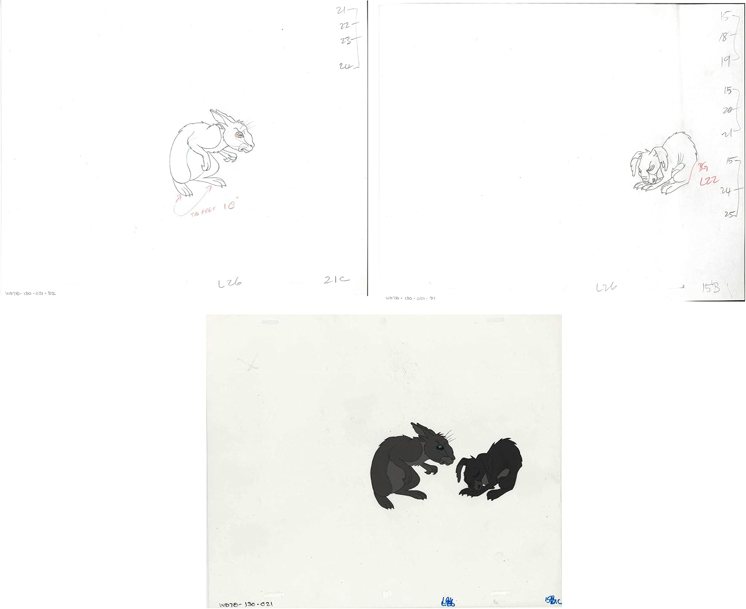 3 lot Watership Down 1978 production Animation Cel AND TWO Drawings 130-21
