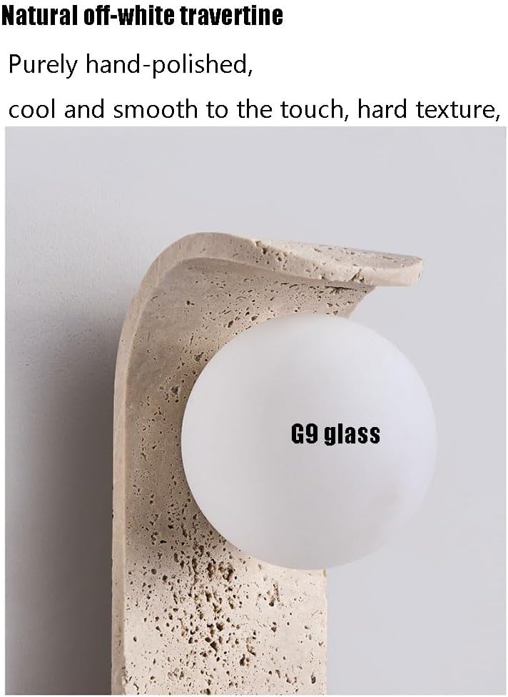 Wall Mounted Reading Lamp Home Decor Living Room Wall Mount Sconce Set of 2 G9 Wall Decor Yellow Travertine Stone Wall Mount Lamp Bedroom Wall Light Fixtures with Glass Ball