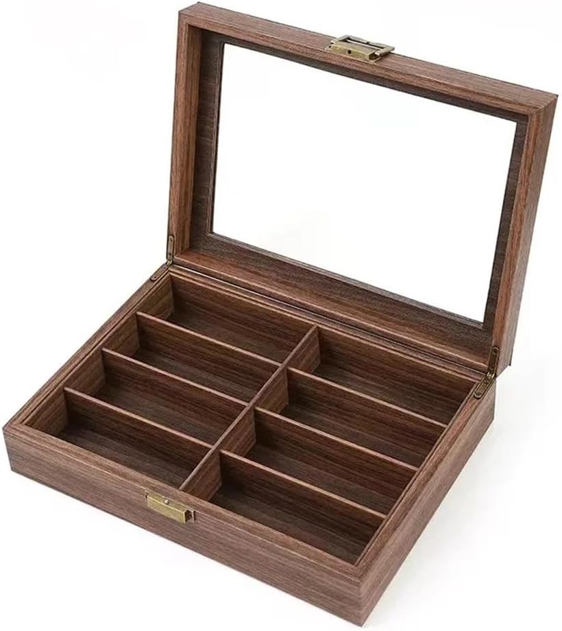 Glasses Display Stand 8 Grids Vintage Wooden Glasses Storage Box Wood Jewelry Sunglasses Eyewear Eyeglasses Display Case Holder Organizer Gift Box Sunglasses Display Rack