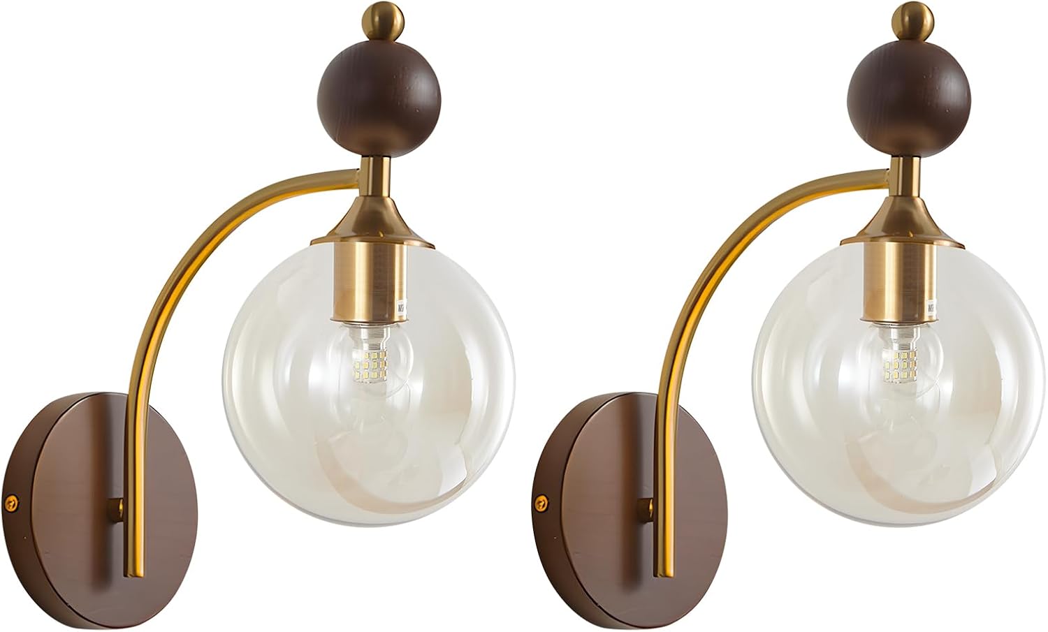 BOKT Brass Globe Gold Sconce Bedroom Wall Lamps Set of 2 Small Wall Lamp Modern Living Room Nordic Vanity Light Fixtures with Amber Glass 2-Light Bathroom Lighting Wall Sconces