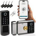smart latch double gate lock, electronic gate latch for outdoor fence, waterproof keyless smart rim lock, electric double sided keypad locks, Fingerprint, Passcode, Key, IC Card, Tuya App